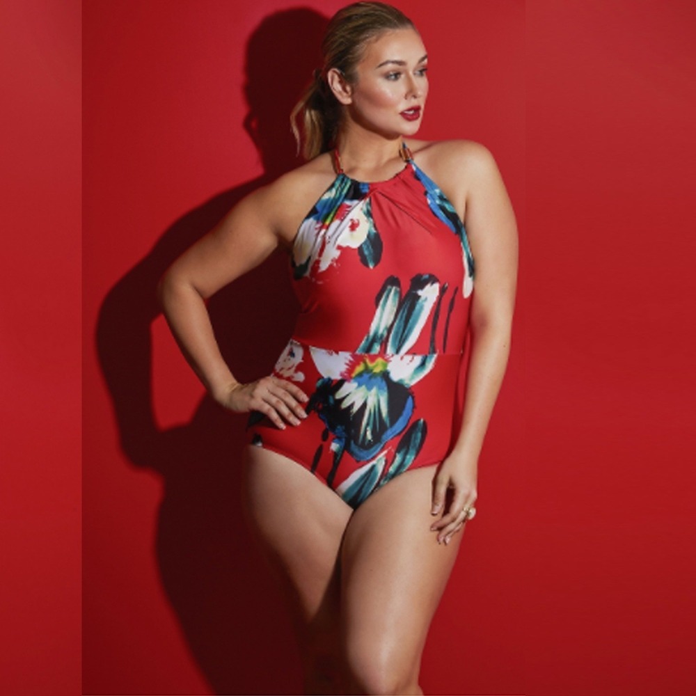 Lela Rose for Cacique Swim High-Neck Floral One Piece Swimsuit Size 18 Vacation